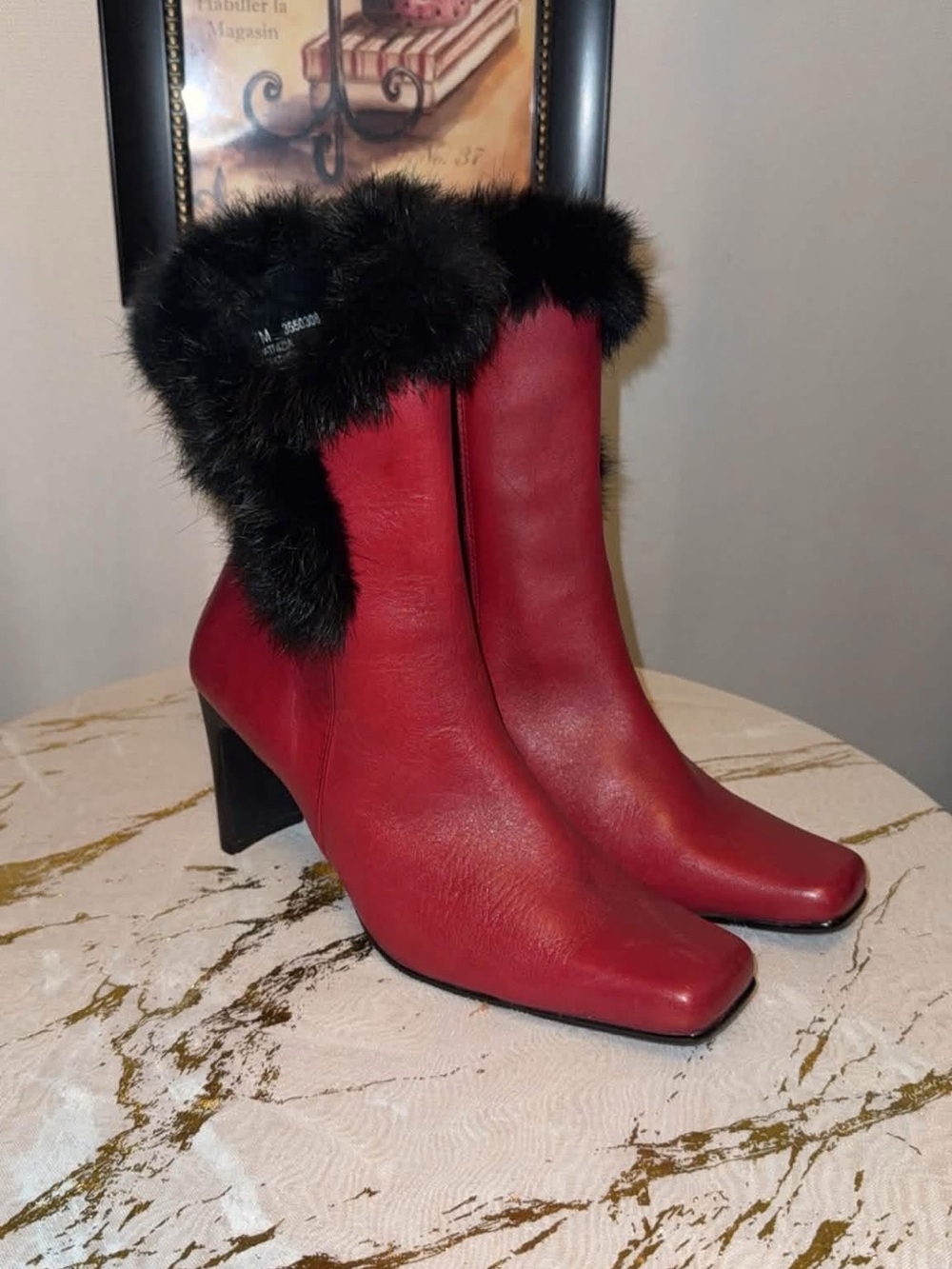 Women's Red Faux Fur Trim Ankle Boots